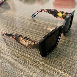 Prada PR 23YS Sunglasses Black Square Acetate Frames Dark Grey Lenses XS